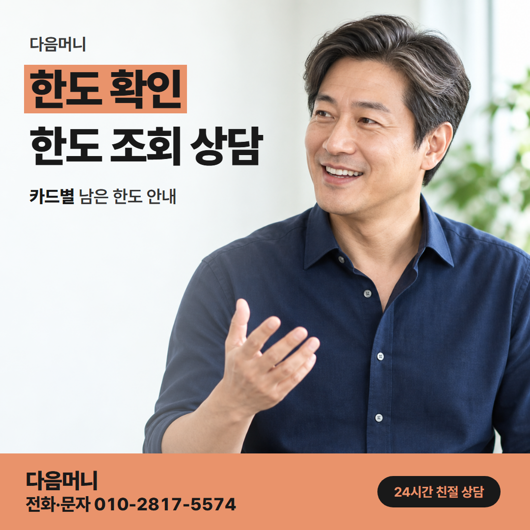다음머니 현대카드현금화 결제 금액을 맞춰 보는 남은 한도